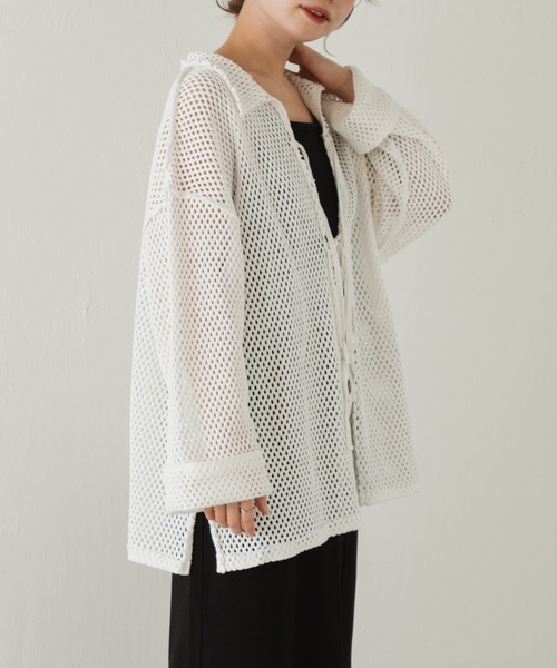 Kastane（カスタネ）の「メッシュ襟付きオーバーカーディガン（カーディガン/ボレロ・レディース・ブラック/オフホワイト・FREE）」の6枚目の写真