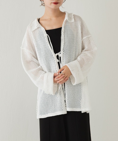 Kastane（カスタネ）の「メッシュ襟付きオーバーカーディガン（カーディガン/ボレロ・レディース・ブラック/オフホワイト・FREE）」の7枚目の写真