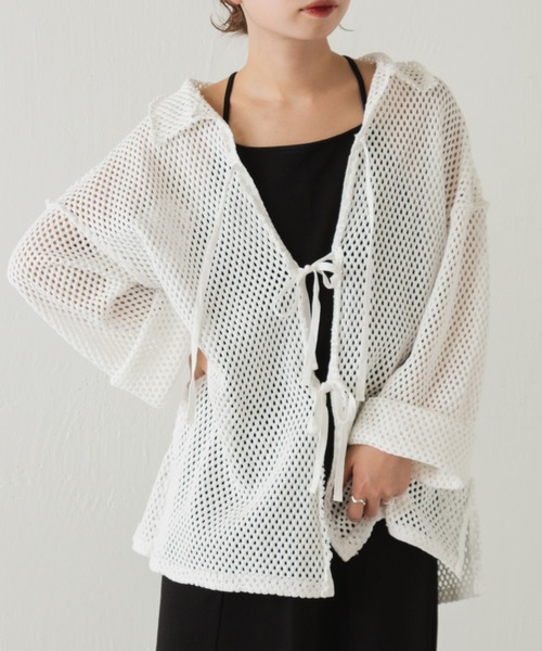 Kastane（カスタネ）の「メッシュ襟付きオーバーカーディガン（カーディガン/ボレロ・レディース・ブラック/オフホワイト・FREE）」の8枚目の写真