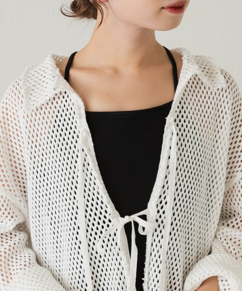 Kastane（カスタネ）の「メッシュ襟付きオーバーカーディガン（カーディガン/ボレロ・レディース・ブラック/オフホワイト・FREE）」の9枚目の写真