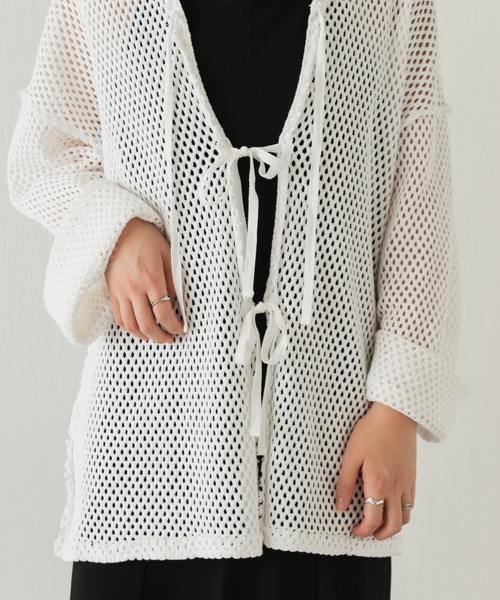Kastane（カスタネ）の「メッシュ襟付きオーバーカーディガン（カーディガン/ボレロ・レディース・ブラック/オフホワイト・FREE）」の10枚目の写真