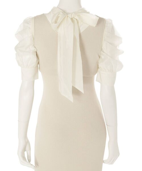 MERCURYDUO(マーキュリーデュオ)の「ハーフスリーブ2WAYリボンパワショルニットドッキングワンピース(ワンピース・レディース・ネイビー/ピンク/オフホワイト・MEDIUM/SMALL)」の20枚目の写真