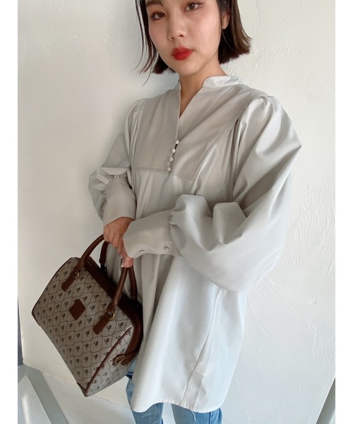 JUMELLE（ジュメロ）の「スキッパーブラウス（シャツ/ブラウス・レディース・ベージュ/ミント・FREE）」の9枚目の写真