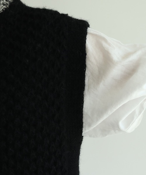 yuni（ユニ　）の「ネパールハンドニット　short vest（ベスト・レディース・ブラック/アイボリー・FREE）」の3枚目の写真