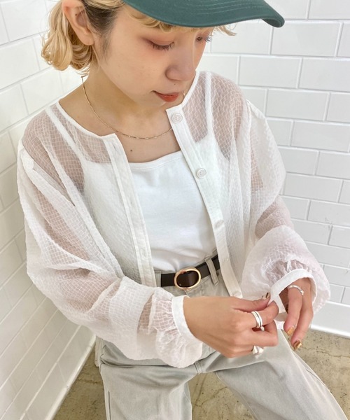 CIAOPANIC(チャオパニック)の「シアーチェックショートブラウス(シャツ/ブラウス・レディース・オフホワイト/グリーン/ピンク/ブラック・FREE)」の12枚目の写真