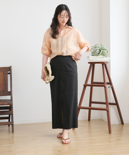 journal standard L'essage(ジャーナルスタンダードレサージュ)の「《追加》バイオリネンストレッチタイトスカート(スカート・レディース・パープル/ナチュラル/ブラック/チャコールグレー・38/36)」の5枚目の写真