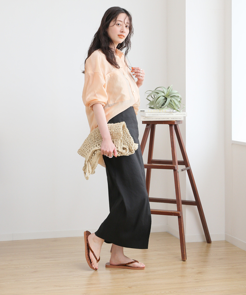 journal standard L'essage(ジャーナルスタンダードレサージュ)の「《追加》バイオリネンストレッチタイトスカート(スカート・レディース・パープル/ナチュラル/ブラック/チャコールグレー・38/36)」の6枚目の写真