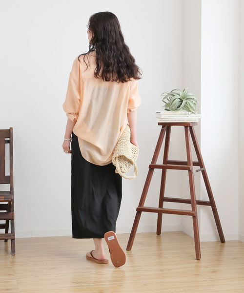 journal standard L'essage(ジャーナルスタンダードレサージュ)の「《追加》バイオリネンストレッチタイトスカート(スカート・レディース・パープル/ナチュラル/ブラック/チャコールグレー・38/36)」の7枚目の写真