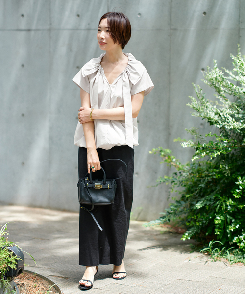 journal standard L'essage(ジャーナルスタンダードレサージュ)の「《追加》バイオリネンストレッチタイトスカート(スカート・レディース・パープル/ナチュラル/ブラック/チャコールグレー・38/36)」の8枚目の写真