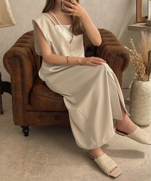 apres jour clair(アプレジュールクレア)の「【apres jour clair】 3WAYデザインジャンスカ【ZOZOTOWN限定アイテム】(ワンピース・レディース・ブラック/アイボリー/ブラウン系その他/グレイッシュベージュ・X-LARGE/フリー)」の2枚目の写真