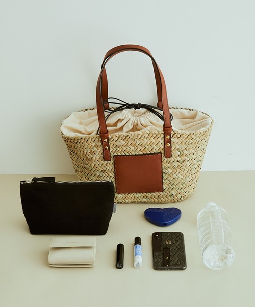 VIS(ビス)の「【ORGABITS(R)】フロントポケット水草バッグ【sustainable】(かごバッグ・レディース・ホワイト/キャメル・FREE)」の13枚目の写真