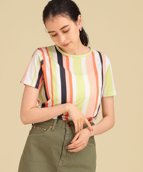 Ray BEAMS（レイビームス）の「Ray BEAMS / マルチ ストライプ Tシャツ（Tシャツ/カットソー・レディース・オレンジ/ブルー系その他2・ONE SIZE）」の5枚目の写真