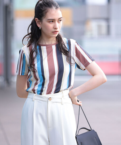 Ray BEAMS（レイビームス）の「Ray BEAMS / マルチ ストライプ Tシャツ（Tシャツ/カットソー・レディース・オレンジ/ブルー系その他2・ONE SIZE）」の8枚目の写真