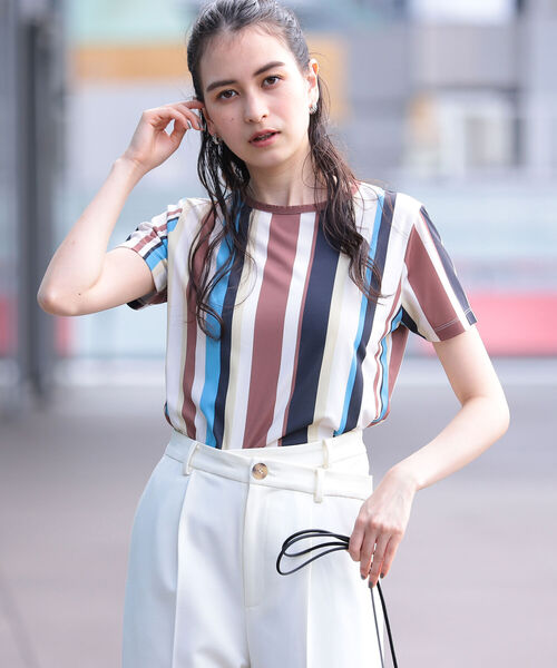 Ray BEAMS（レイビームス）の「Ray BEAMS / マルチ ストライプ Tシャツ（Tシャツ/カットソー・レディース・オレンジ/ブルー系その他2・ONE SIZE）」の9枚目の写真