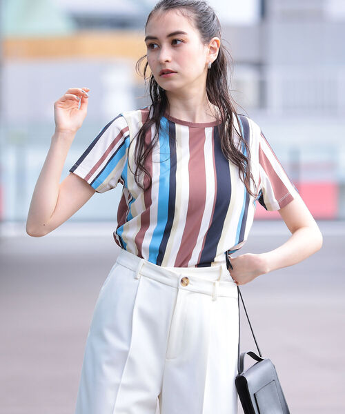 Ray BEAMS（レイビームス）の「Ray BEAMS / マルチ ストライプ Tシャツ（Tシャツ/カットソー・レディース・オレンジ/ブルー系その他2・ONE SIZE）」の10枚目の写真