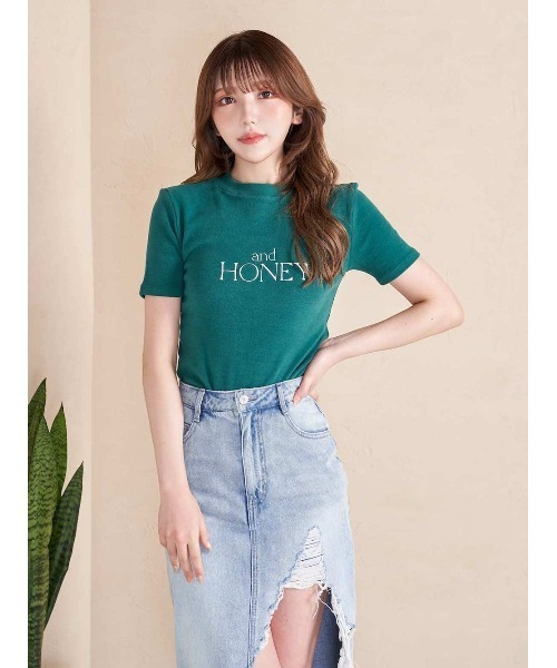 Darich(ダーリッチ)の「and HONEY Tシャツ(Tシャツ/カットソー・レディース・ホワイト/ブラック/ピンク/グリーン・FREE)」の1枚目の写真