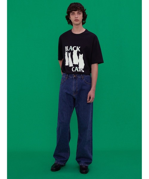 VIVASTUDIO(ビバスタジオ)の「A'GEM/9 × .kom『VIVA STUDIO/ビバスタジオ』BLACK CAT TEE/ブラックキャット 半袖Tシャツ(Tシャツ/カットソー・メンズ・ホワイト/ブラック・M/L)」の5枚目の写真