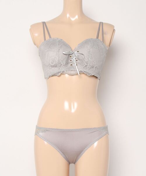 GLOWNY ♥ ALLURE LACE BRA /追跡付 セール】ノンワイヤー 脇高レースアップブラ&ショーツ 2点