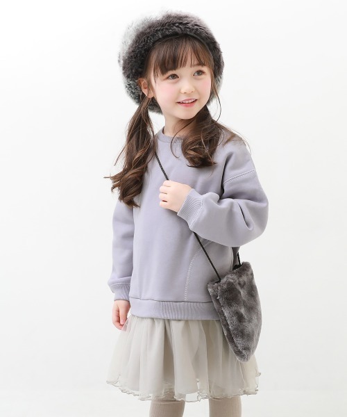 devirock（デビロック）の「裏起毛 裾チュールワンピース（ワンピース・キッズ・アイボリー/パープル系その他/その他3/その他4/その他5/パープル系/スミクロ/ライトグレー・80ｃｍ/90cm/100cm/110cm/120cm/130cm/140cm）」の4枚目の写真