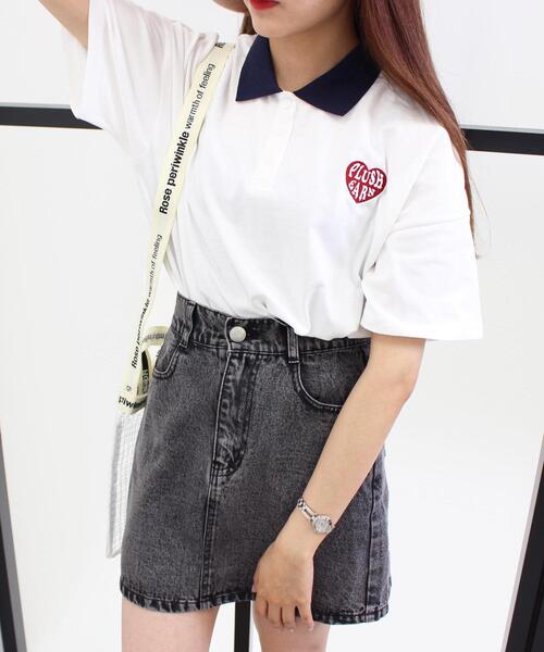 INGNI（イング）の「襟配ハートロゴポロトップス（Tシャツ/カットソー・レディース・ネイビー/グリーン/ホワイト×グリーン/ホワイト×ネイビー・M）」の14枚目の写真