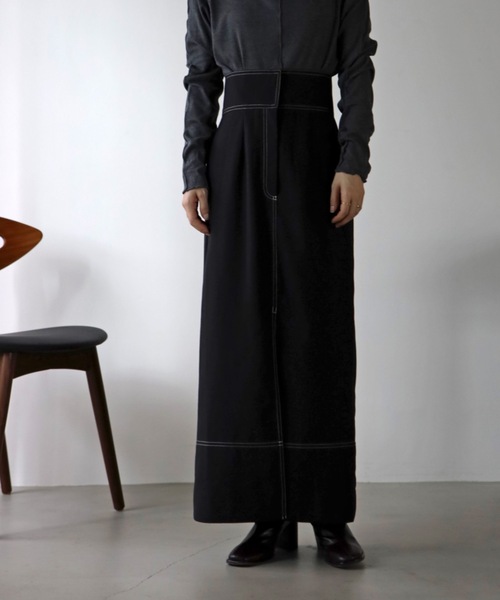 UNFIELD（アンフィールド）の「【UNFIELD】配色ステッチTRスリットスカート（スカート・レディース・ブラック/ベージュ・FREE）」の3枚目の写真
