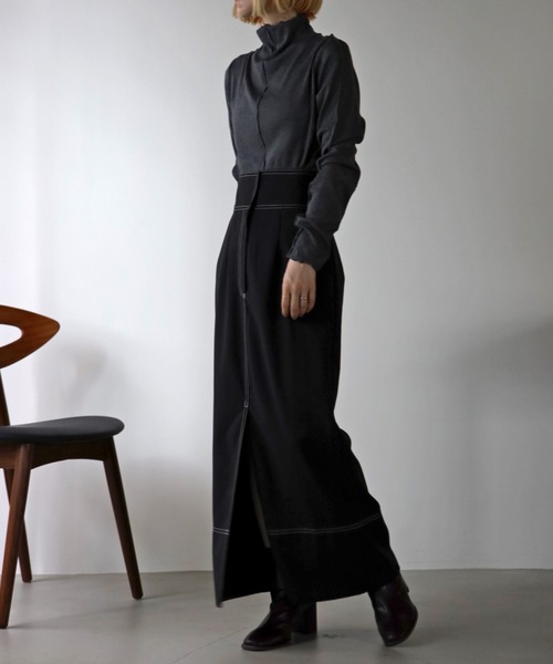 UNFIELD（アンフィールド）の「【UNFIELD】配色ステッチTRスリットスカート（スカート・レディース・ブラック/ベージュ・FREE）」の6枚目の写真