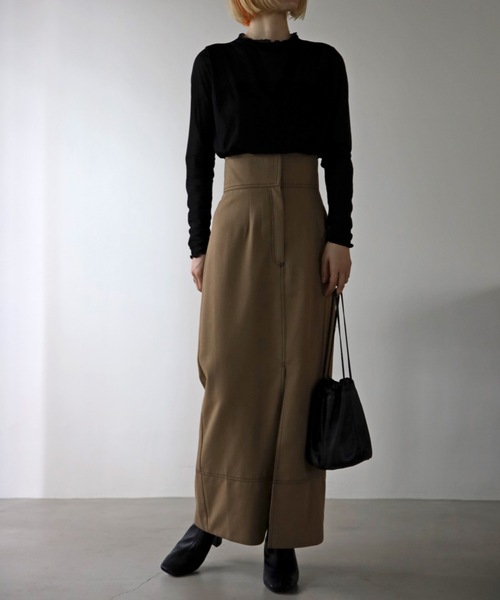 UNFIELD（アンフィールド）の「【UNFIELD】配色ステッチTRスリットスカート（スカート・レディース・ブラック/ベージュ・FREE）」の12枚目の写真