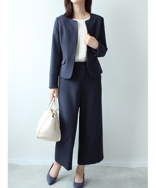 fleur by mint breeze(フルールバイミントブリーズ)の「【M~5L 大きいサイズ】ダブルクロス ノーカラー ジャケット(ノーカラージャケット・レディース・ネイビー/キャメル・LL/M/5L/4L/L/3L)」の5枚目の写真