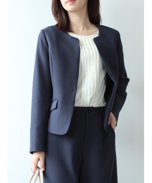 fleur by mint breeze(フルールバイミントブリーズ)の「【M~5L 大きいサイズ】ダブルクロス ノーカラー ジャケット(ノーカラージャケット・レディース・ネイビー/キャメル・LL/M/5L/4L/L/3L)」の21枚目の写真