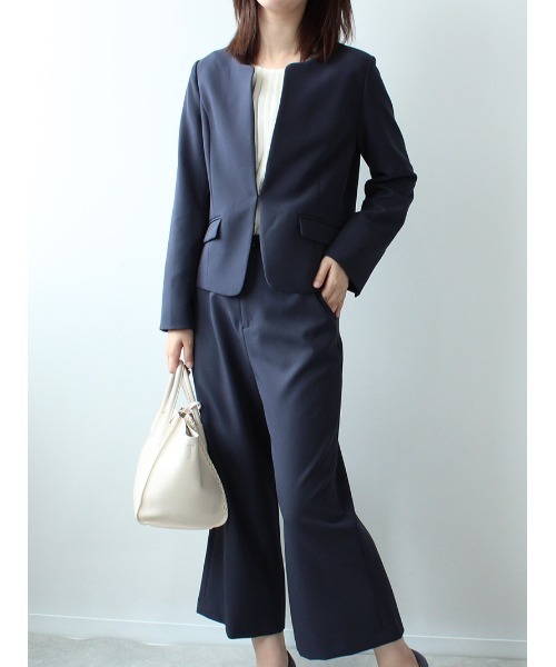 fleur by mint breeze(フルールバイミントブリーズ)の「【M~5L 大きいサイズ】ダブルクロス ノーカラー ジャケット(ノーカラージャケット・レディース・ネイビー/キャメル・LL/M/5L/4L/L/3L)」の4枚目の写真