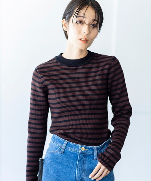 THE SHOP TK （ザ ショップ ティーケー ）の「◆リブカラーボーダーニット（ニット/セーター・レディース・ブラック系2/ブラウン系3/ピンク系・11/12/13）」の2枚目の写真