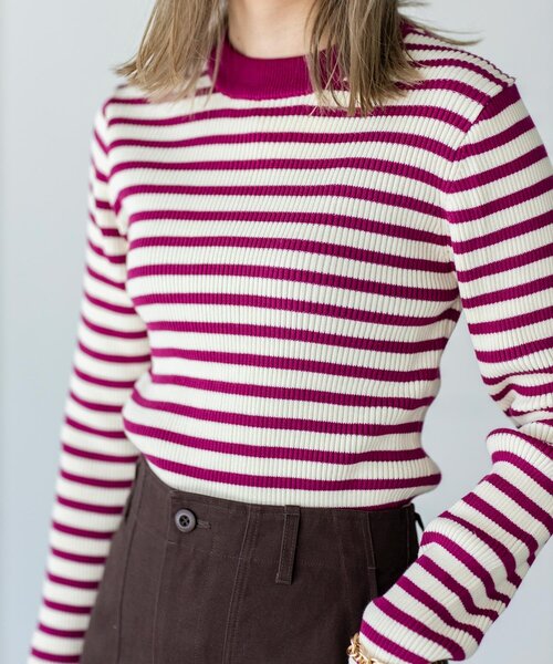 THE SHOP TK （ザ ショップ ティーケー ）の「◆リブカラーボーダーニット（ニット/セーター・レディース・ブラック系2/ブラウン系3/ピンク系・11/12/13）」の3枚目の写真