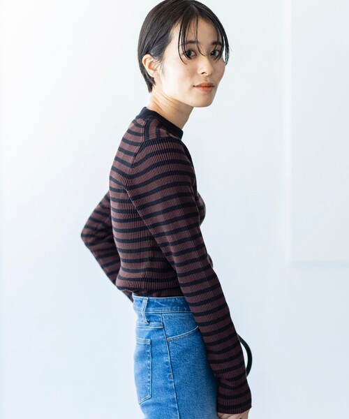THE SHOP TK （ザ ショップ ティーケー ）の「◆リブカラーボーダーニット（ニット/セーター・レディース・ブラック系2/ブラウン系3/ピンク系・11/12/13）」の7枚目の写真