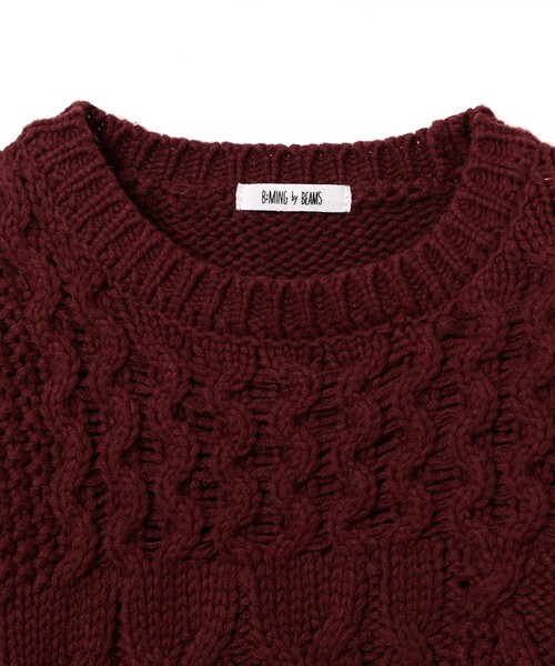 B:MING by BEAMS(ビーミングバイビームス)の「B:MING by BEAMS / ケーブル フリンジ ニット(90~140cm)(ニット/セーター・キッズ・ボルドー/アイボリー・SMALL/LARGE/MEDIUM)」の3枚目の写真