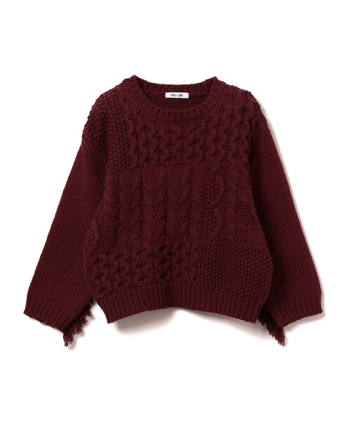 B:MING by BEAMS(ビーミングバイビームス)の「B:MING by BEAMS / ケーブル フリンジ ニット(90~140cm)(ニット/セーター・キッズ・ボルドー/アイボリー・SMALL/LARGE/MEDIUM)」の8枚目の写真