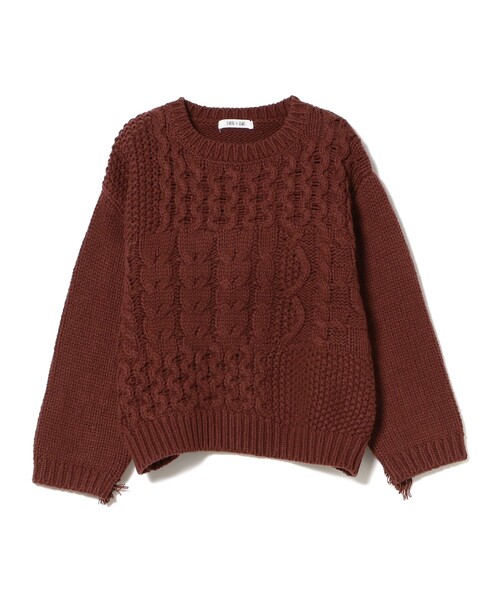 B:MING by BEAMS(ビーミングバイビームス)の「B:MING by BEAMS / ケーブル フリンジ ニット(90~140cm)(ニット/セーター・キッズ・ボルドー/アイボリー・SMALL/LARGE/MEDIUM)」の14枚目の写真