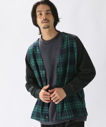 チェック切り替えカーディガン