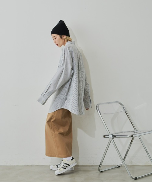 Auntie Rosa Holiday（アンティローザホリデー）の「ボタンダウンオーバーサイズシャツ（シャツ/ブラウス・レディース・ブルー/ブラック/チェック/アイボリー/ブラック系その他/ストライプ・FREE）」の11枚目の写真