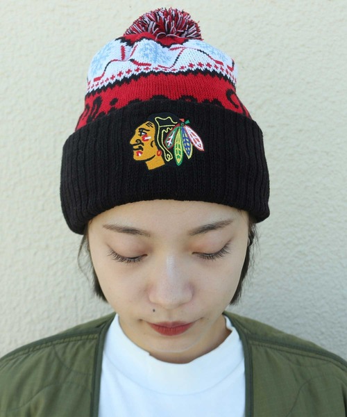AMERICAN NEEDLE(アメリカンニードル)の「LAIDBACK / American Needle アメリカンニードル NHL PONPON PILLOW LINE KNIT CAP(ニットキャップ/ビーニー・レディース・ブラック系その他/ブルー系その他・FREE)」の1枚目の写真