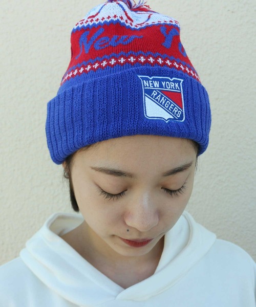 AMERICAN NEEDLE(アメリカンニードル)の「LAIDBACK / American Needle アメリカンニードル NHL PONPON PILLOW LINE KNIT CAP(ニットキャップ/ビーニー・レディース・ブラック系その他/ブルー系その他・FREE)」の2枚目の写真