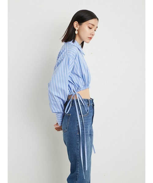 LILY BROWN（リリーブラウン）の「ドロストクロップドシャツ（シャツ/ブラウス・レディース・ホワイト/ミント/ストライプ・FREE）」の8枚目の写真