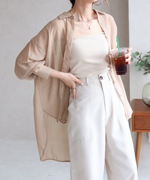 2WAYオープンスリーブシアーシャツ オーバーサイズシャツ 長袖