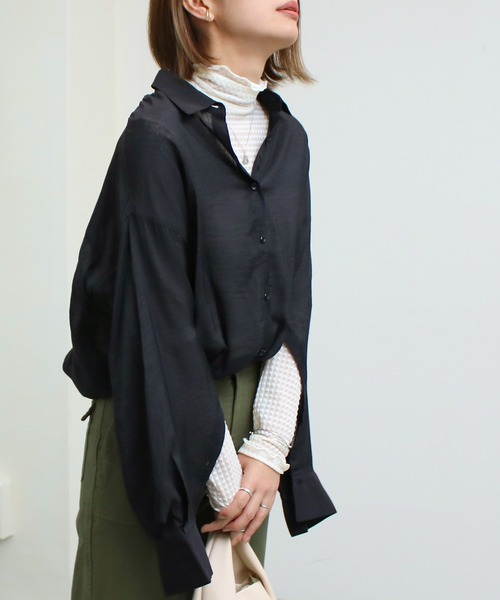 Social GIRL(ソーシャルガール)の「2WAYオープンスリーブシアーシャツ オーバーサイズシャツ 長袖(シャツ/ブラウス・レディース・オフホワイト/ブラック/グレイッシュベージュ・M)」の8枚目の写真