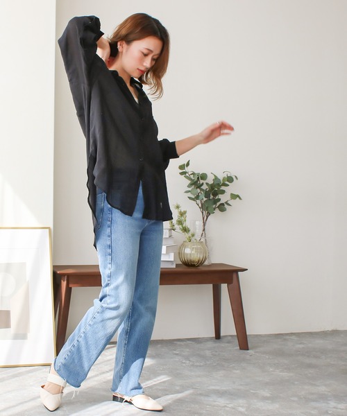 Social GIRL(ソーシャルガール)の「2WAYオープンスリーブシアーシャツ オーバーサイズシャツ 長袖(シャツ/ブラウス・レディース・オフホワイト/ブラック/グレイッシュベージュ・M)」の7枚目の写真
