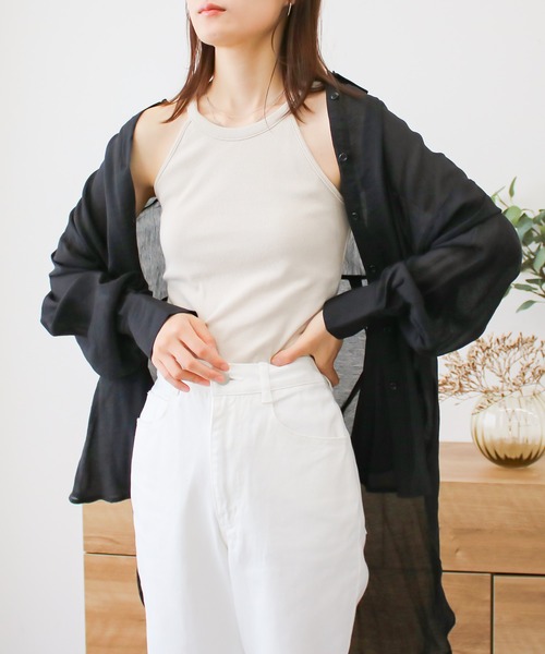 Social GIRL(ソーシャルガール)の「2WAYオープンスリーブシアーシャツ オーバーサイズシャツ 長袖(シャツ/ブラウス・レディース・オフホワイト/ブラック/グレイッシュベージュ・M)」の20枚目の写真