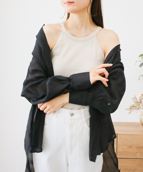 Social GIRL(ソーシャルガール)の「2WAYオープンスリーブシアーシャツ オーバーサイズシャツ 長袖(シャツ/ブラウス・レディース・オフホワイト/ブラック/グレイッシュベージュ・M)」の21枚目の写真