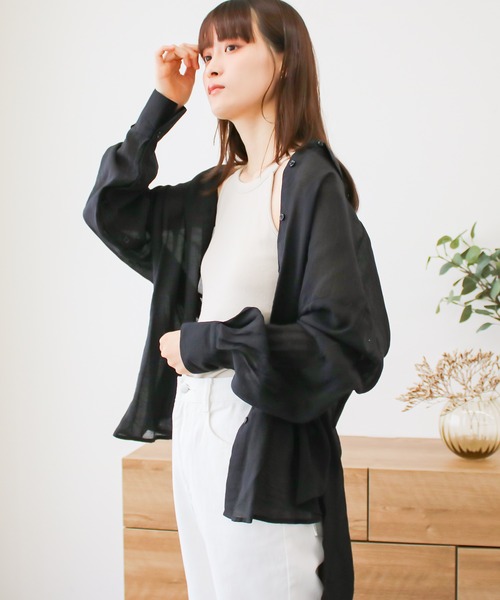 Social GIRL(ソーシャルガール)の「2WAYオープンスリーブシアーシャツ オーバーサイズシャツ 長袖(シャツ/ブラウス・レディース・オフホワイト/ブラック/グレイッシュベージュ・M)」の14枚目の写真