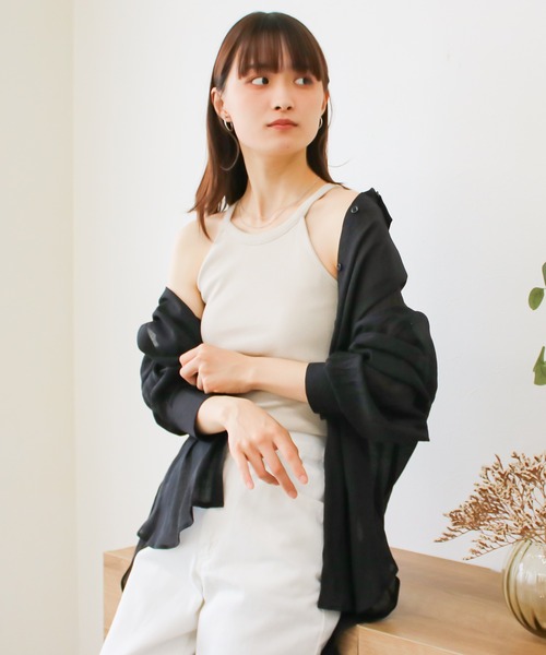Social GIRL(ソーシャルガール)の「2WAYオープンスリーブシアーシャツ オーバーサイズシャツ 長袖(シャツ/ブラウス・レディース・オフホワイト/ブラック/グレイッシュベージュ・M)」の15枚目の写真
