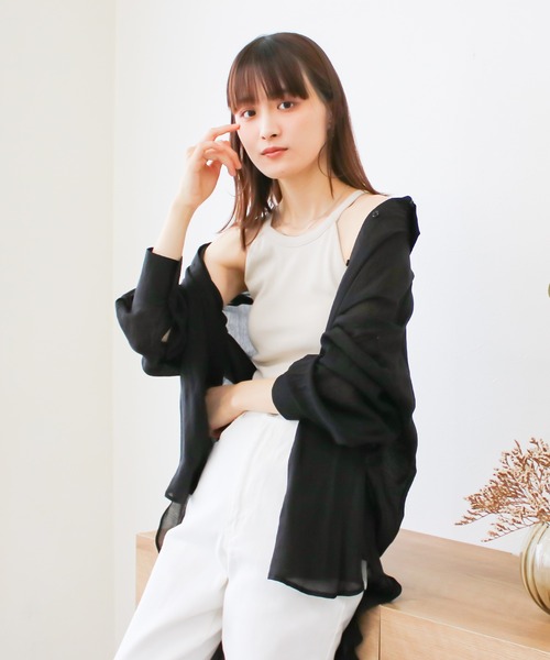 Social GIRL(ソーシャルガール)の「2WAYオープンスリーブシアーシャツ オーバーサイズシャツ 長袖(シャツ/ブラウス・レディース・オフホワイト/ブラック/グレイッシュベージュ・M)」の16枚目の写真