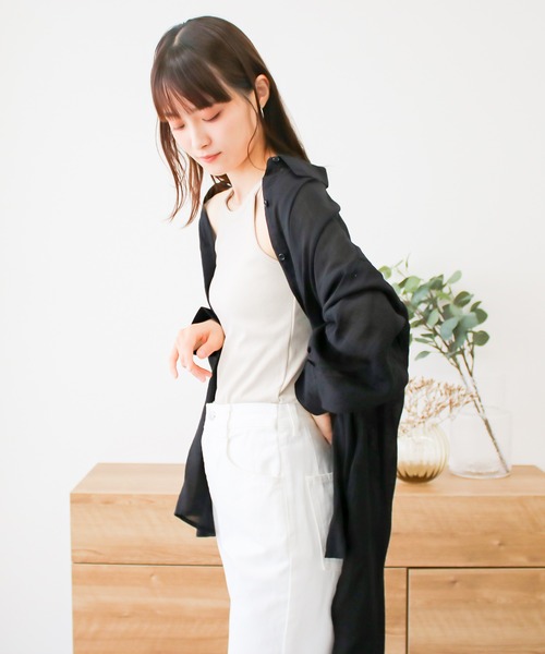 Social GIRL(ソーシャルガール)の「2WAYオープンスリーブシアーシャツ オーバーサイズシャツ 長袖(シャツ/ブラウス・レディース・オフホワイト/ブラック/グレイッシュベージュ・M)」の17枚目の写真